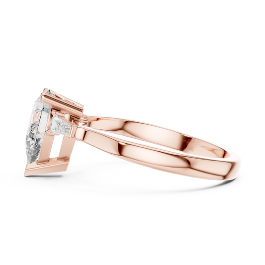 1.00Ct Luxury Pear Engagement Ring – Tapered Baguette Shoulders – Signature Designer Style