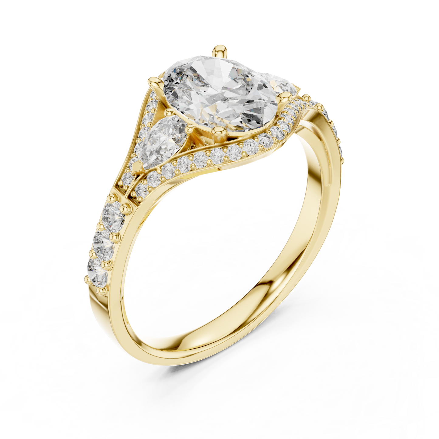 1.00CtUnique Oval Engagement Ring for Women • Three Stone Pear Accent Ring • Classic Gold Jewelry