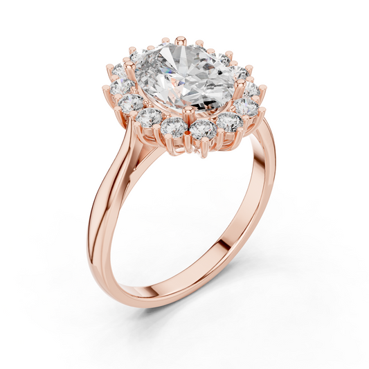 2.00Ct Oval Halo Cluster Ring – Floral Diamond Engagement Ring, Vintage-Inspired Bridal Jewelry