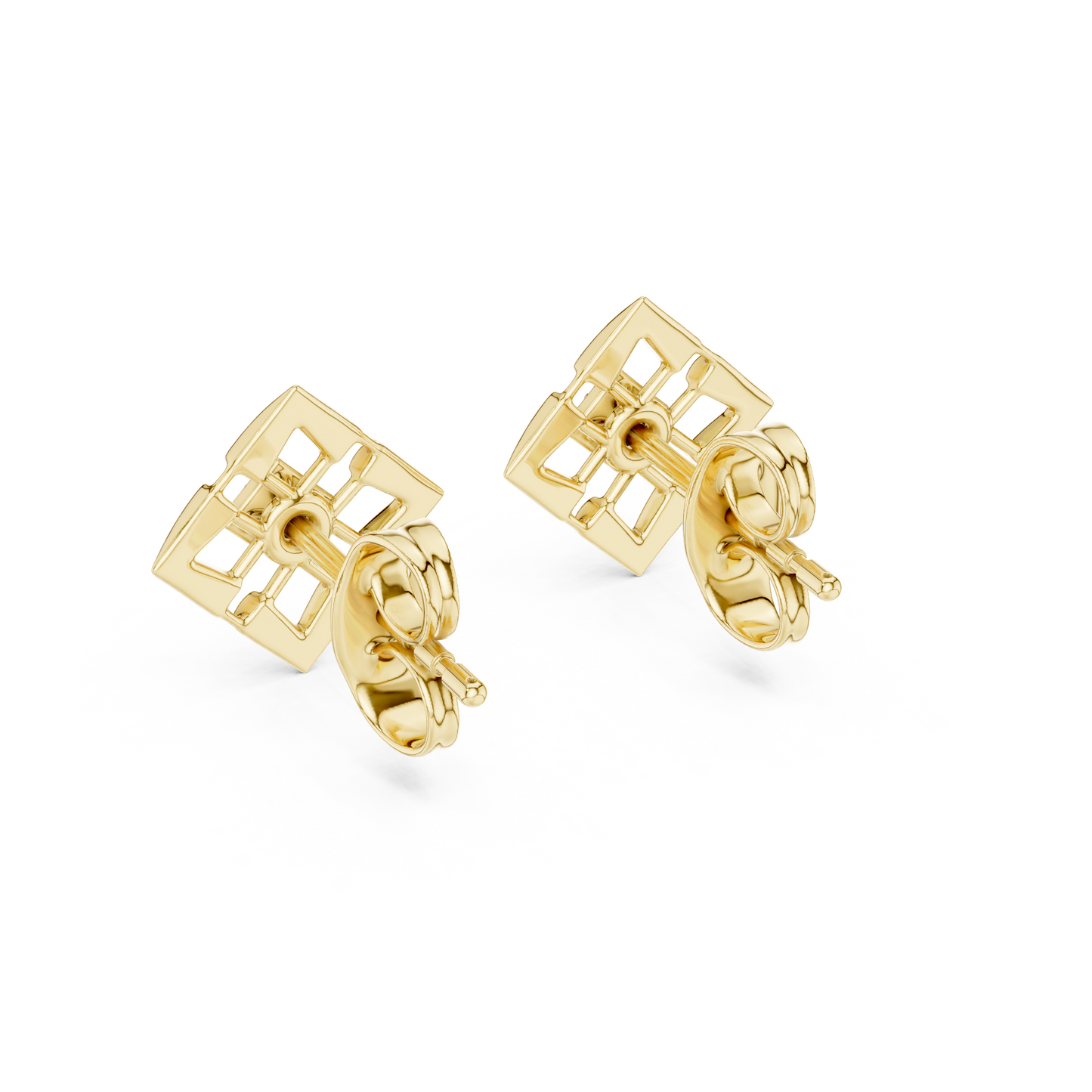 Sovereign Grid Diamond Stud Earrings - Regalia Frame Diamond Studs - Imperium Square Diamond Stud Earrings