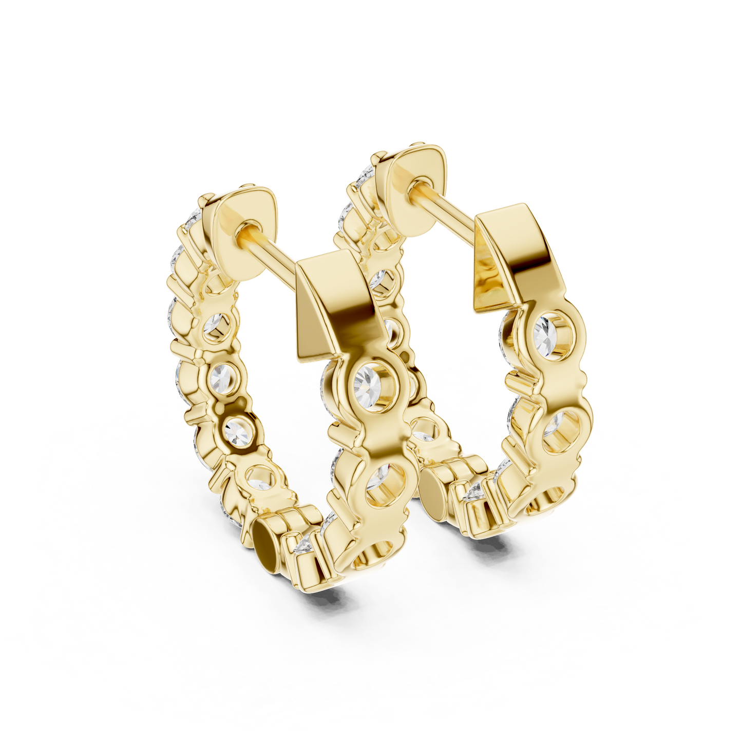 13.17mm Diameter Solid Gold Eternity Diamond Hoop Earring Profile