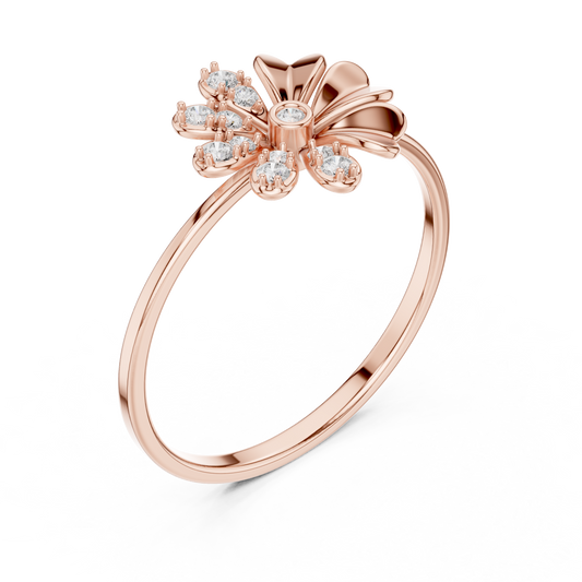 Nature Inspired Daisy Ring • Diamond Center Flower Band • Romantic Jewelry - Gift For Fiancée