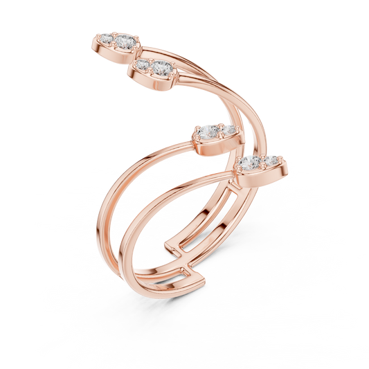 Floating Leaf Diamond Wrap | Premium Luxury Energy Flow | Bold Statement Open Ring Masterpiece