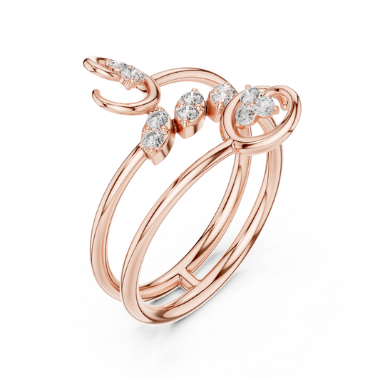 Heritage Diamond Spiral Ring | Mastercrafted Silver Gold Plated Couture Design | Timeless Open Band Art Jewelry