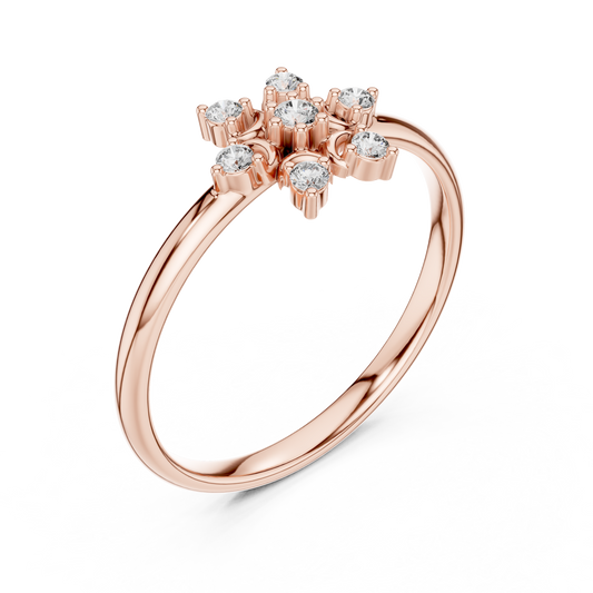 Floral Star Diamond Ring | Elegant Silver Rose Plated Fine Jewelry | Minimalist Engagement Wedding Promise Ring