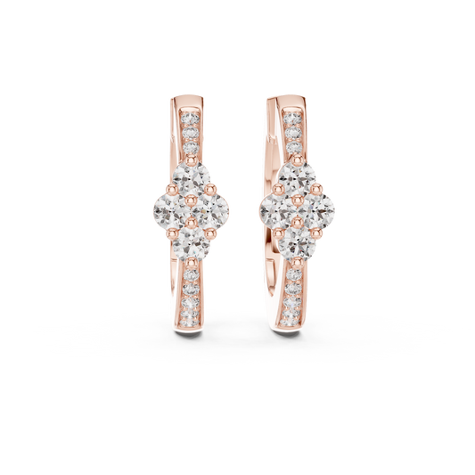 Rosy Cluster Hoops | Shimmer Crystal Beam | Classic Elegant Huggie Earrings