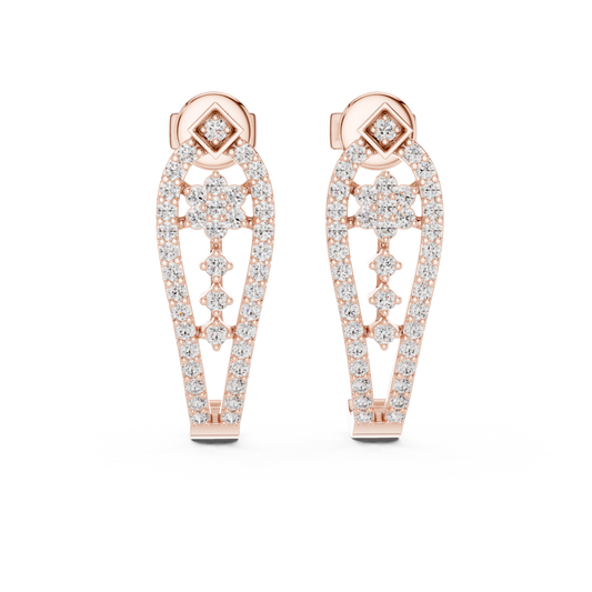 Majestic Floral Stud Earrings • Rose Gold Sparkle Design - Shimmering Flower Pattern Style