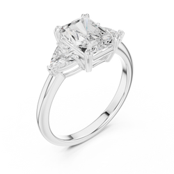 3-Stone lab grown diamond ring styled in a luxury velvet presentation box showcasing 18K solid gold craftsmanship perfect as a romantic anniversary gift or surprise proposal ring for her on special occasions.