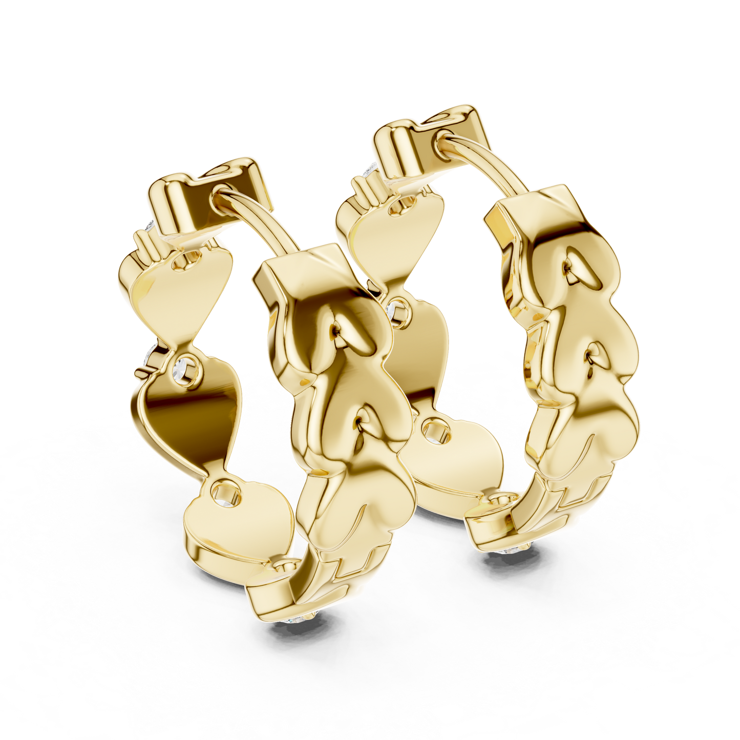 Gold Heart Hoop Huggies Sparkle Crystal Cut Everyday Wear Women Valentine Gift Jewelry