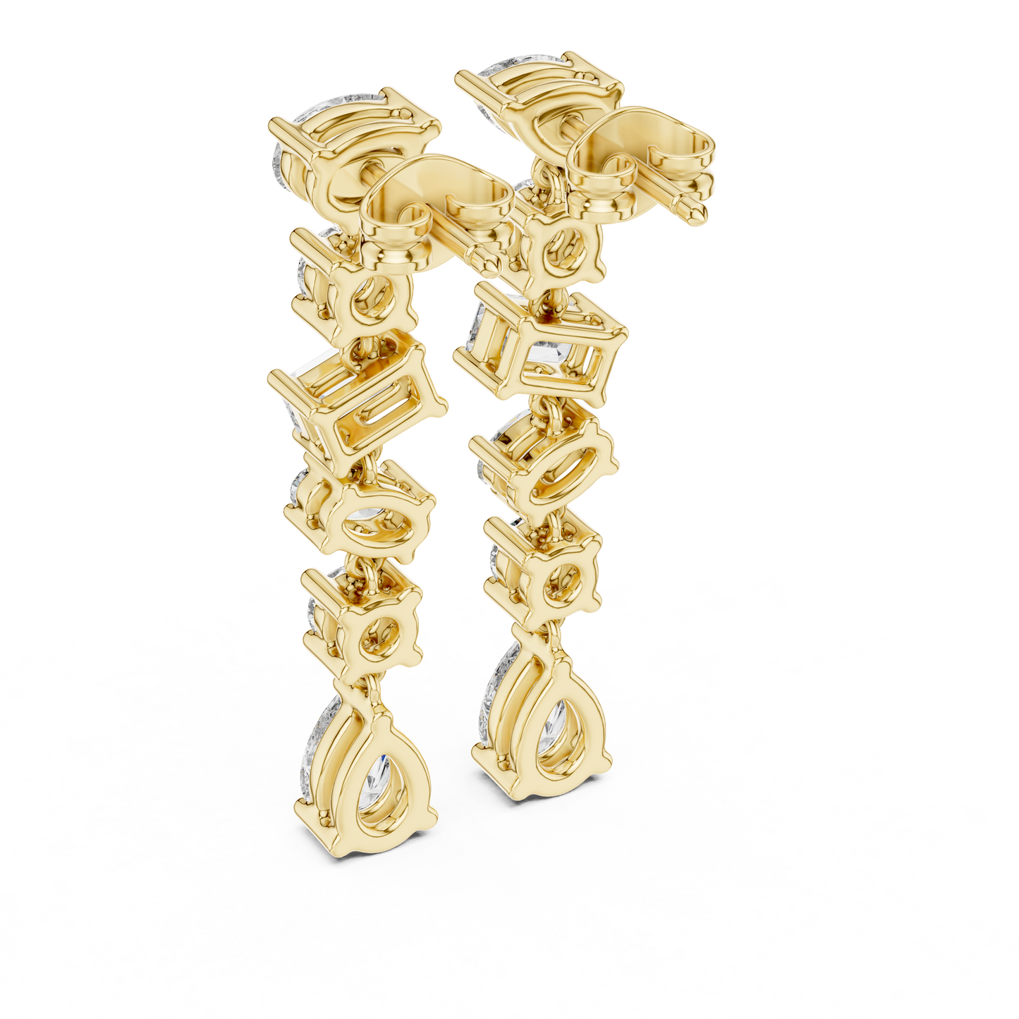 Pear + Emerald + Round Diamond Waterfall Earrings • High-Sparkle Dangling Drops • Wedding Earrings • Elegant Gemstone Dangles