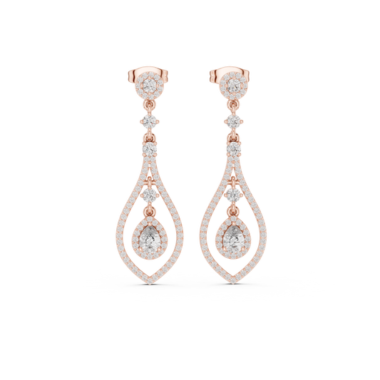 Elysian Orbit Diamond Earrings • Double-Halo Teardrop Drops • Modern Bridal Dangle Jewelry
