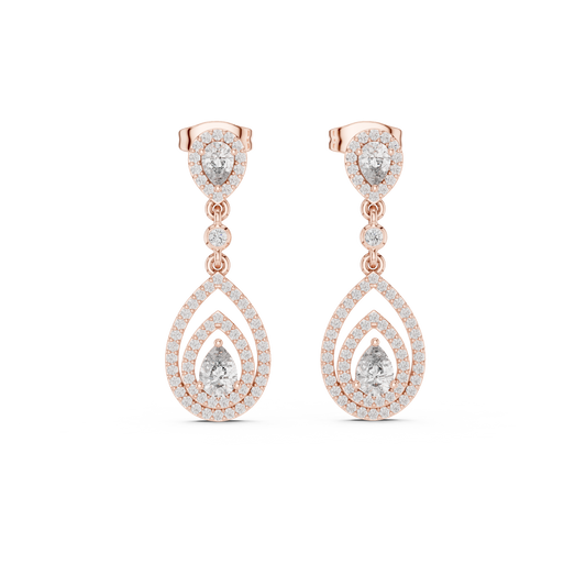 Opulent Halo-Framed Pear Diamond Dangles • Sculpted Luxury Earrings • Elegant Gift for Her