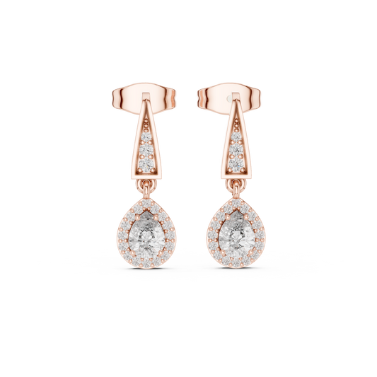 PureAura Pear Halo Earrings – Gold Diamond Drop Studs for Special Occasions - Gift for her