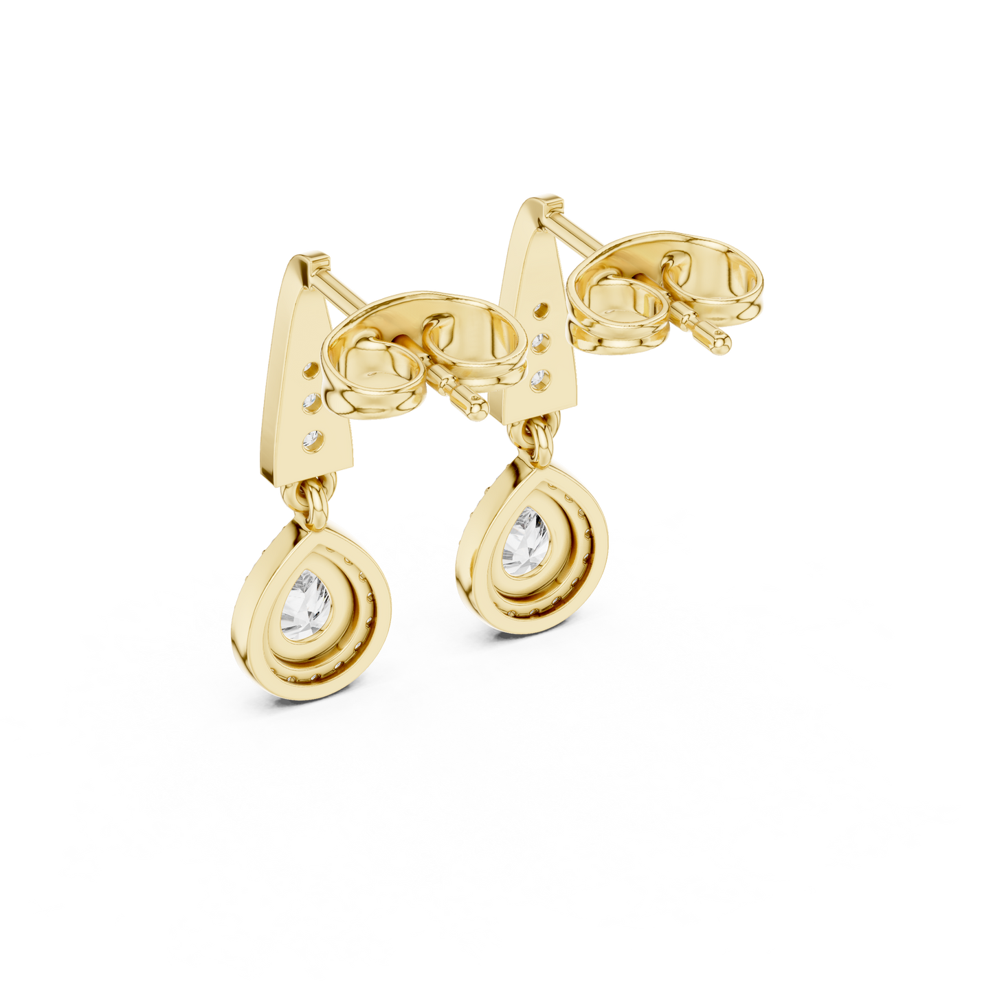 PureAura Pear Halo Earrings – Gold Diamond Drop Studs for Special Occasions - Gift for her