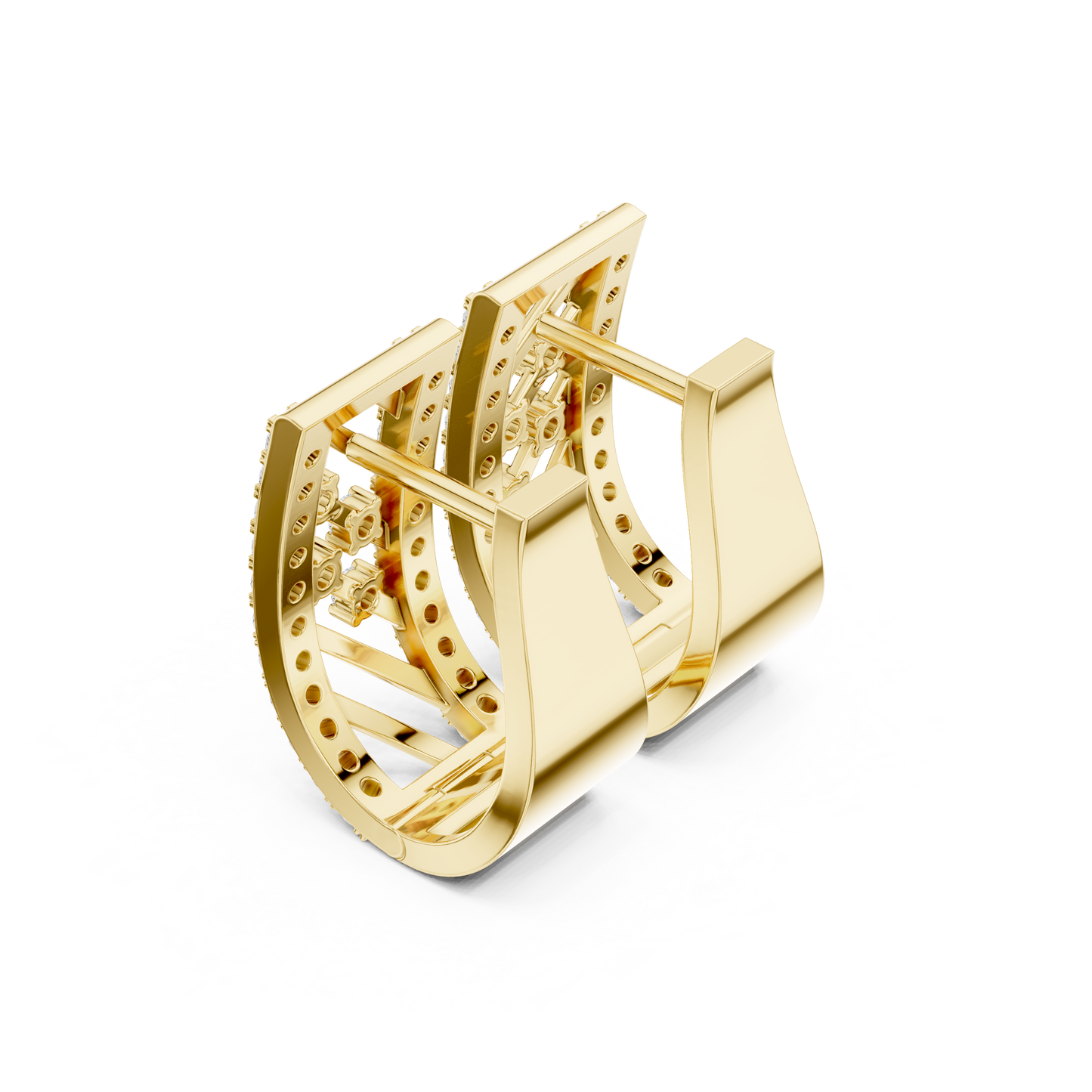 Fusion-Lattice Diamond Earrings • Advanced Gold Architecture • Radiant Precision Hoops