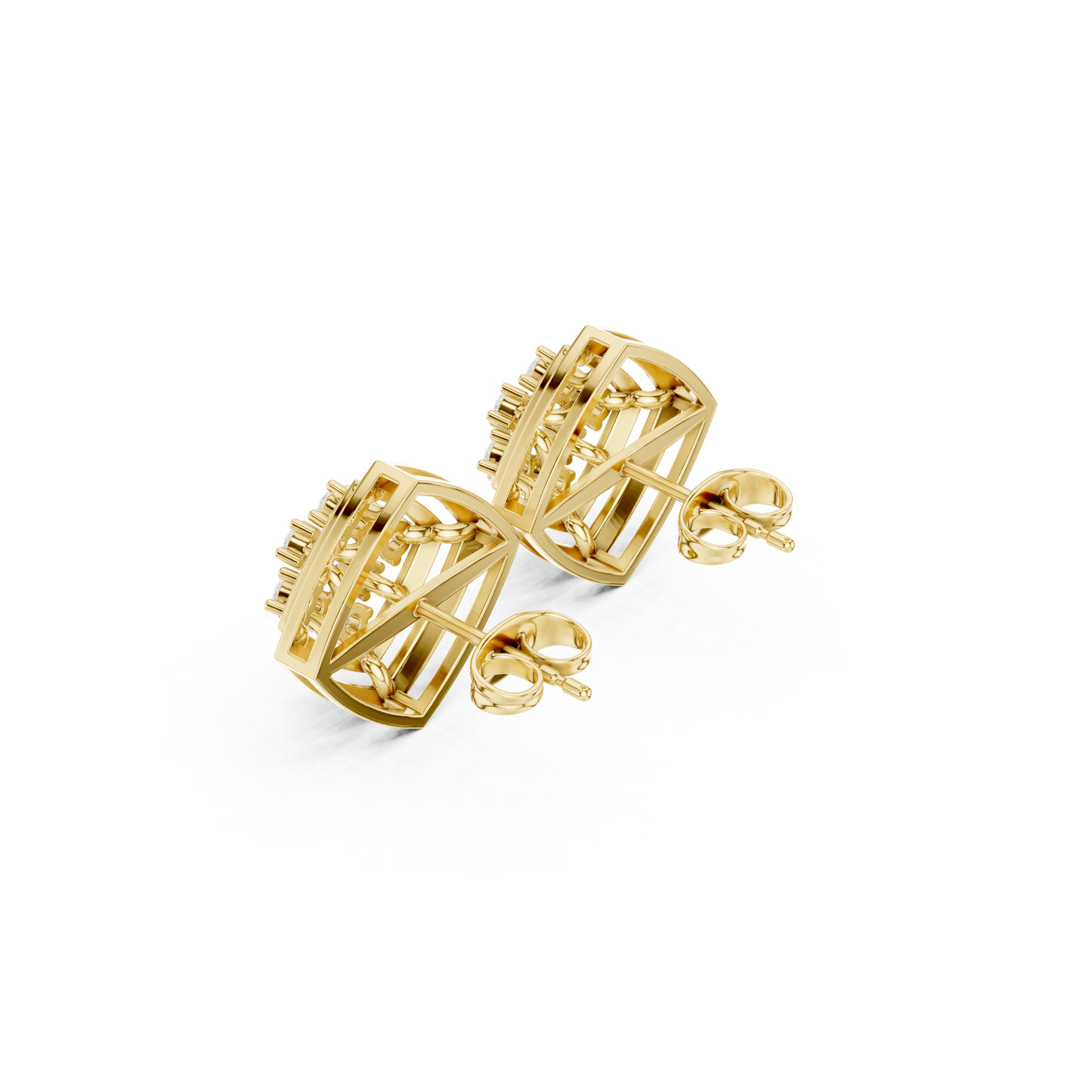 Spectrum Beam Diamond Studs | Multi-Frame Gold Earrings | Trendy Rare Minimalist Style