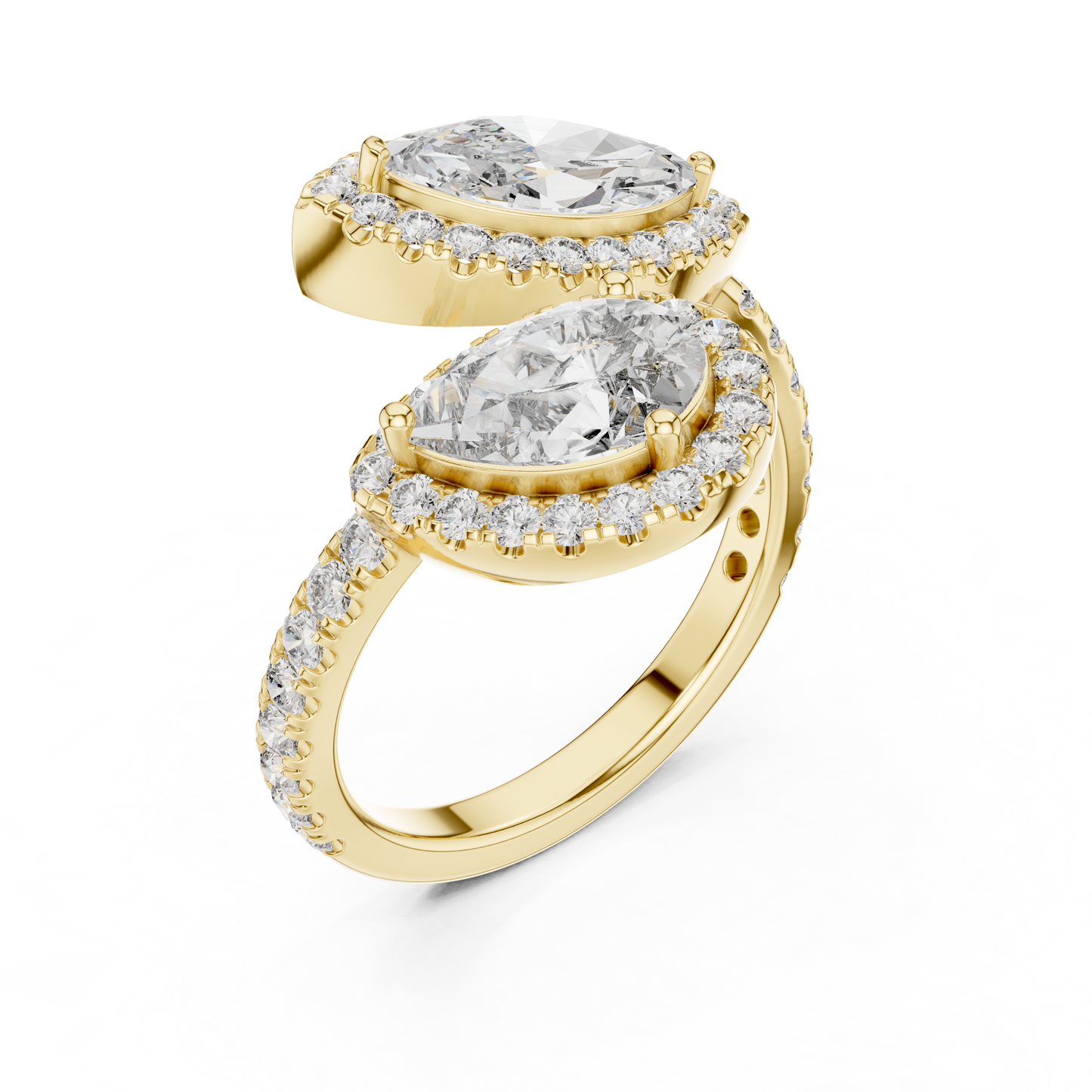 1.00Ct Double Halo Marquise & Pear Bypass Ring- Two Shape Halo - Modern Luxury Meets Timeless Sparkle
