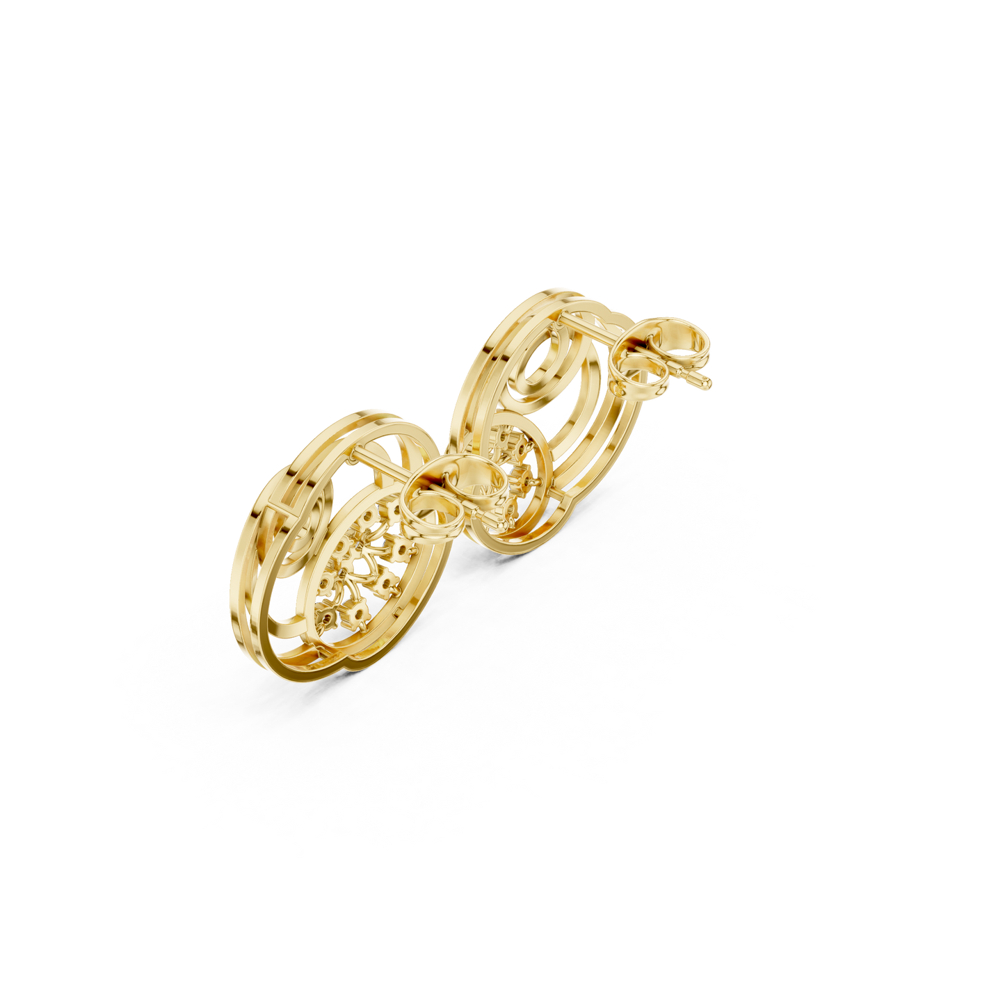 Cosmic Echo Spiral Studs • Diamond Cluster Orbit Earrings • Unique Sculptural Luxury Jewelry