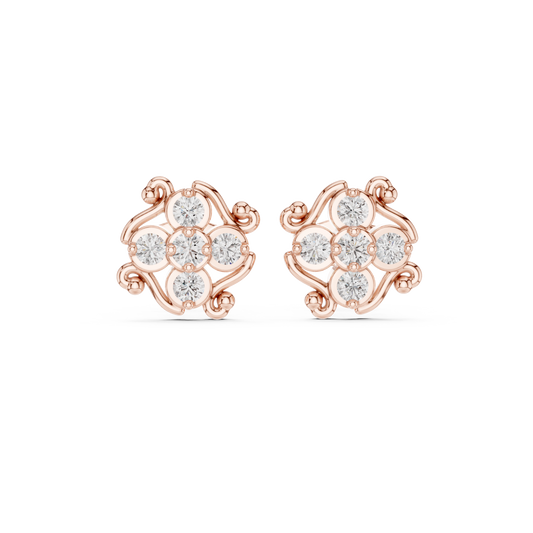 Signature Diamond Studs | Royal Floral Motif | Premium Gold Sparkle Statement Earrings