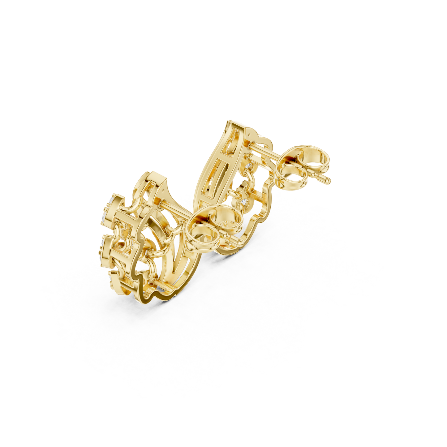 Baroque Matrix Diamond Earrings • Multi-Row Gold Cage Design • Rare High-Fashion Stud Earrings