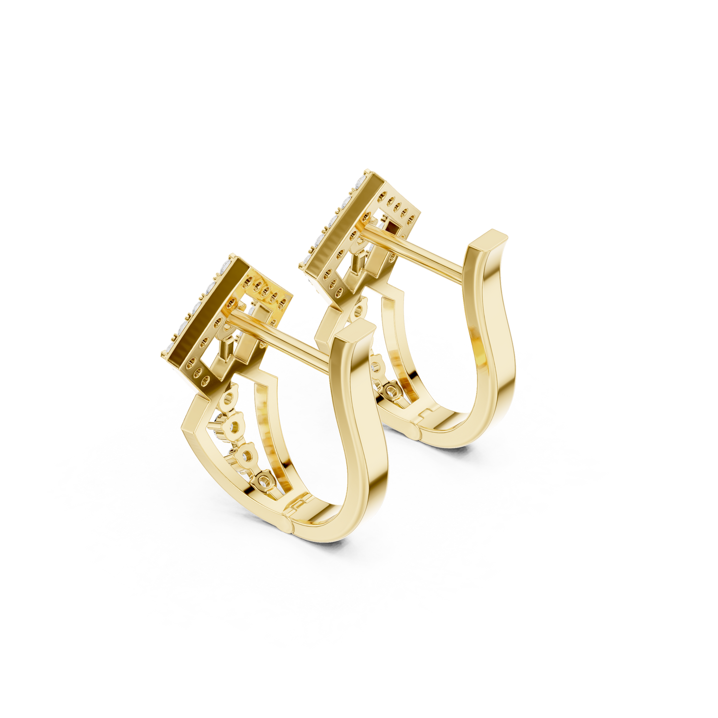 Quantum Gleam Diamond Earrings • Diamond-Set Angular Gold Hoops • Ultra-Modern Statement