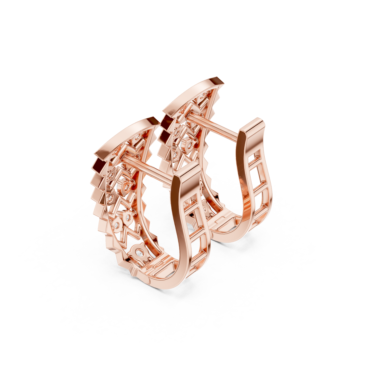 Modern Chevron Diamond Hoop Earrings in Silver Rose Plated | Luxury Zigzag Stack Design