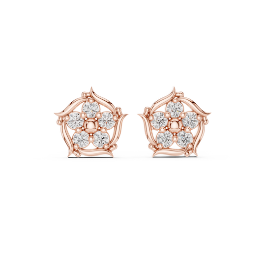 Opulent Blossom Studs | Diamond Bloom Symphony | Exquisite Silver Gold Plated Luxury Earrings