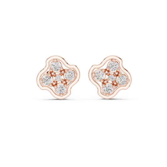 Luminous Floral Diamond Stud Earrings | Prestige Gold Fine Jewelry | Refined Petal Diamond Stud Earrings | High Polish Luxury Gold Jewelry