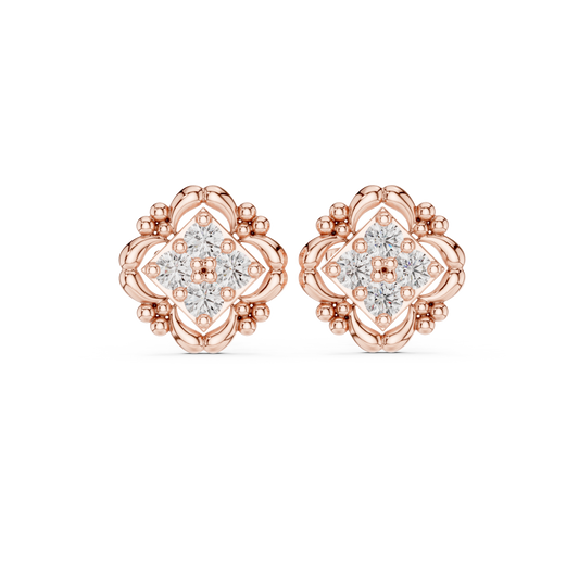 Antique Style Diamond Stud Earrings | Floral Halo Silver Earrings | Wedding & Anniversary Gift
