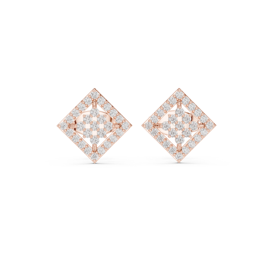 Geometric Diamond Stud Earrings, Modern Luxury Studs, Pave Square Earrings, Birthday Gift for Her