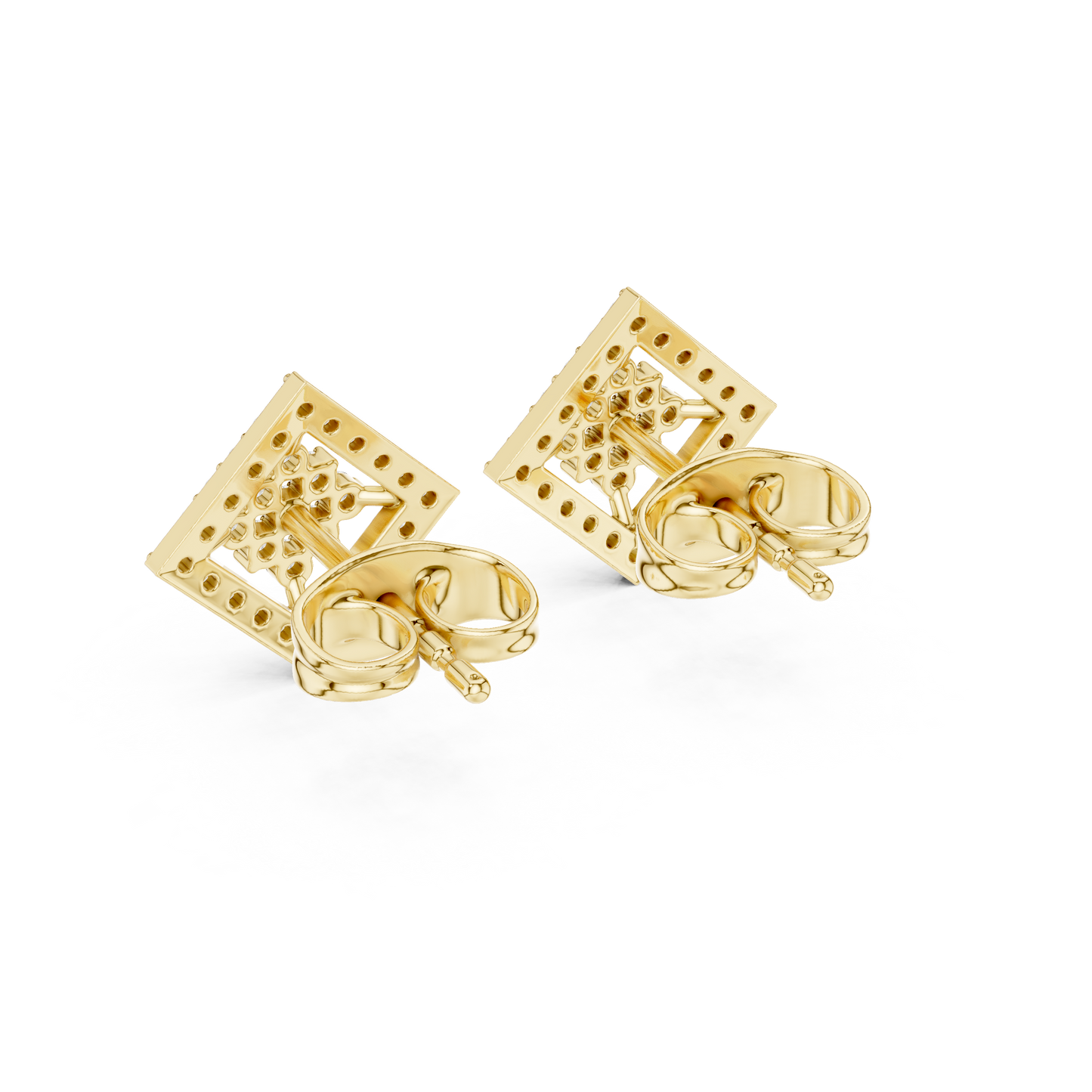 Geometric Diamond Stud Earrings, Modern Luxury Studs, Pave Square Earrings, Birthday Gift for Her