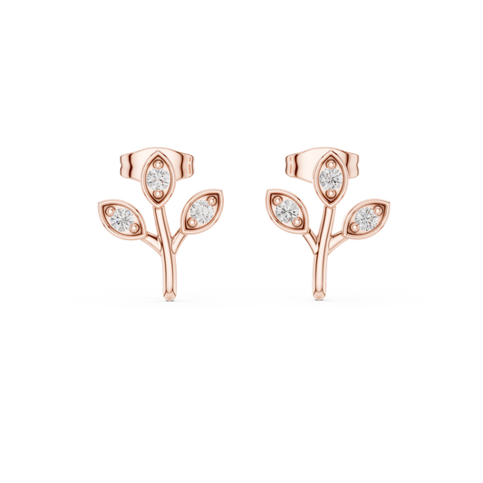 Olive Branch Stud Earrings, Tiny Leaf Earrings, Silver Rose Plated Studs, Botanical Earrings, Everyday Minimal Jewelry