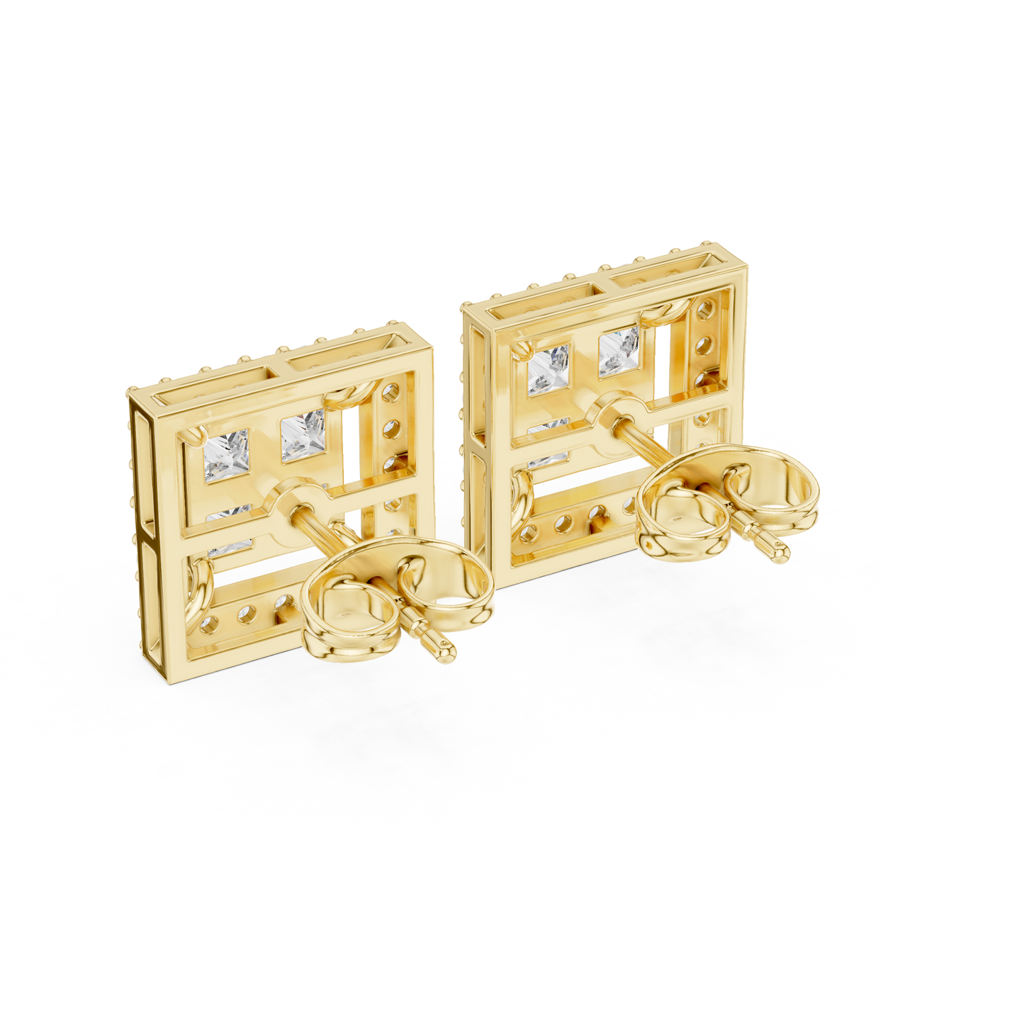 Princess Cut Halo Diamond Stud Earrings in Solid Gold | Luxury Square Bridal Studs | Moissanite Diamond Square Stud Earrings | Bridal Halo Studs in 14K Gold