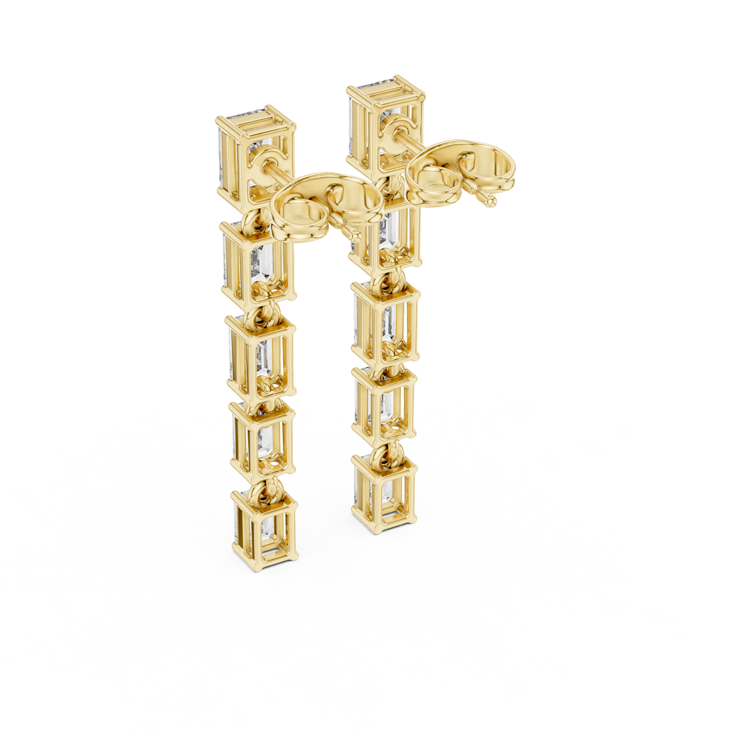 Emerald Cut Diamond Dangle Earrings, Gold Long Drop Bridal Wedding Jewelry-Tiered-Statement Gift for Her