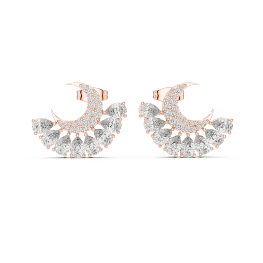 Crescent Moon Diamond Jacket Earrings – Pear Cut Detachable Ear-Jackets – Celestial Studs Gift for Her