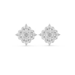 Chrysanthemum Diamond Cluster Studs – Gold Floral Marquise Earrings, Bridal Fine Jewelry
