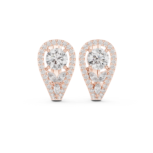 Goddess Teardrop Diamond Earrings | Halo Lab Stone Studs | Elegant Gold Earrings
