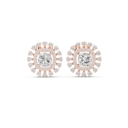 Sunburst Halo Diamond Stud Earrings • Dainty Sparkle Cushion-Halo Earrings • Gold Anniversary Gift for Her