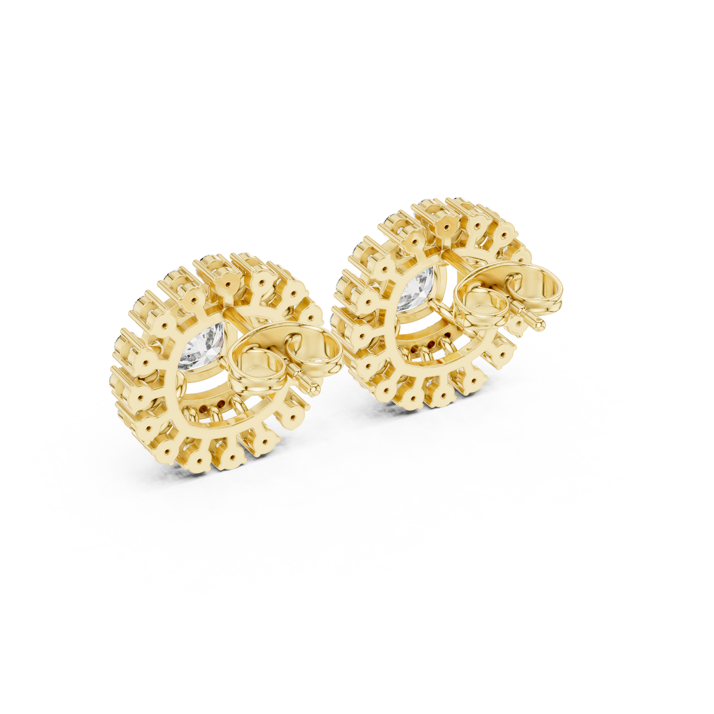 Sunburst Halo Diamond Stud Earrings • Dainty Sparkle Cushion-Halo Earrings • Gold Anniversary Gift for Her