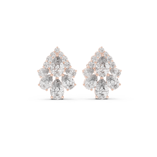 Lyrix Pear-Bloom Diamond Studs • Multi-Stone Radiant Cluster • Opulent Fine Gold Adornments