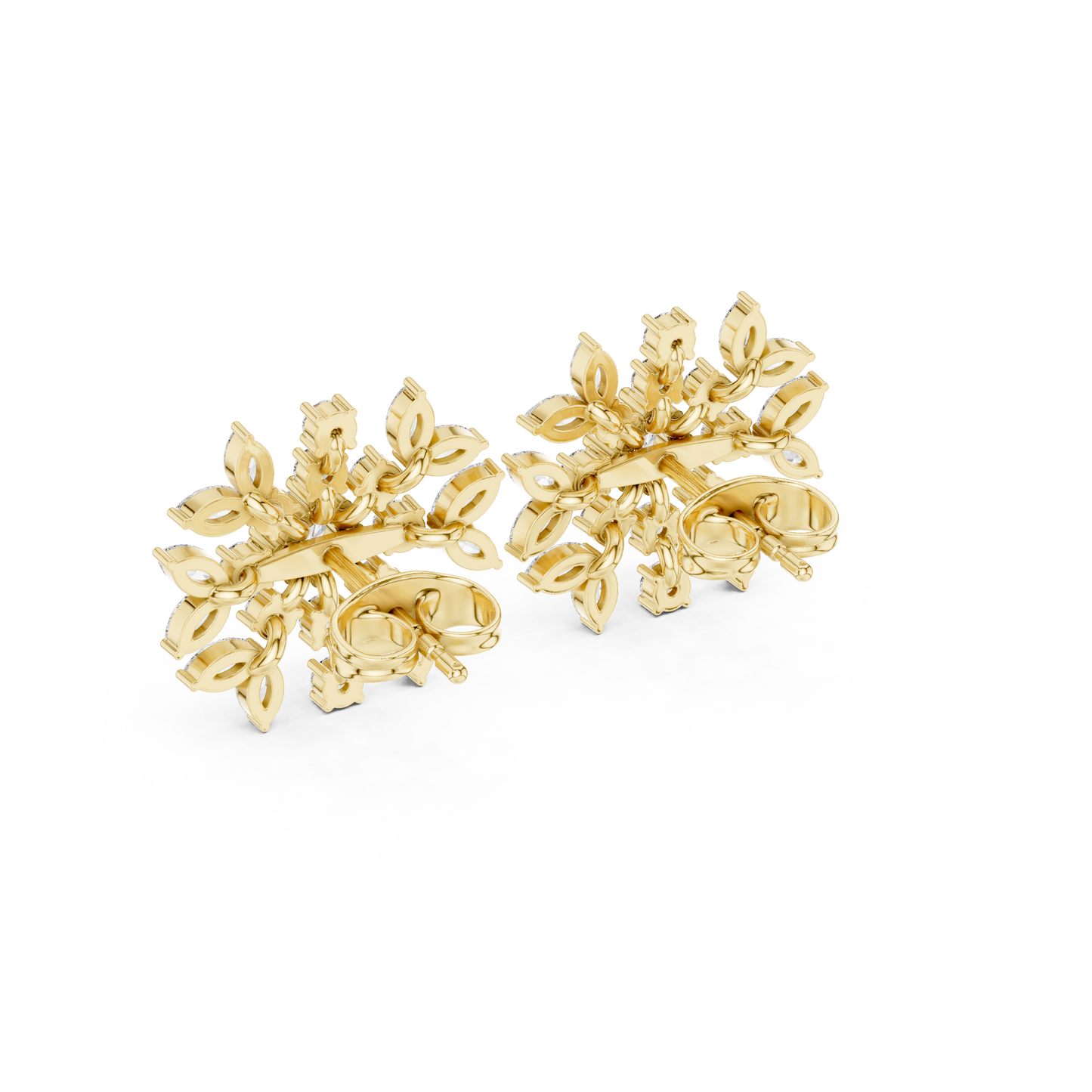 Winter Snowflake Diamond Earrings • Gold Marquise Cluster Studs • Minimalist Bridal Stud Earrings