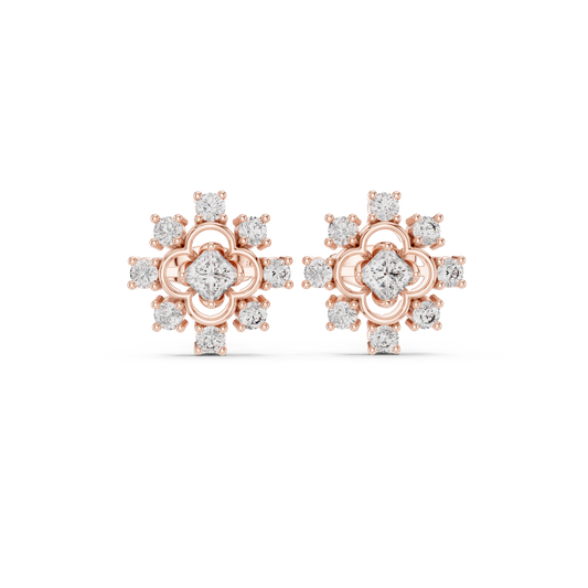 FleurMyst Diamond Stud Earrings • Secret Garden Cluster • Luxe Rare Design • Gold Legacy Edition