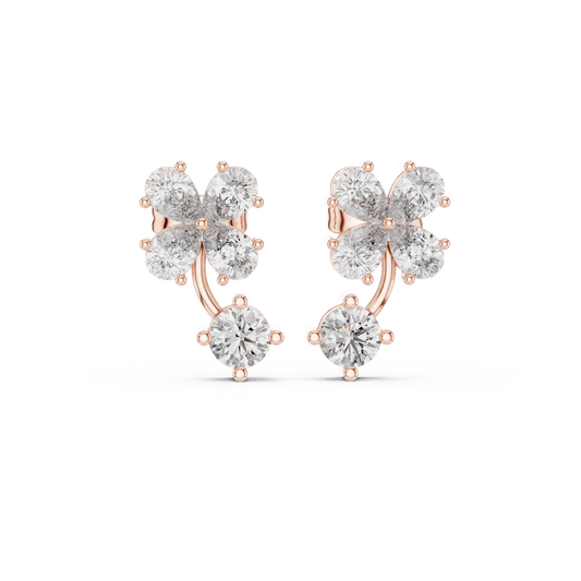 Clover Diamond Drop Stud Earrings in Gold | Luxury Floral Lab Diamond Earrings for Women