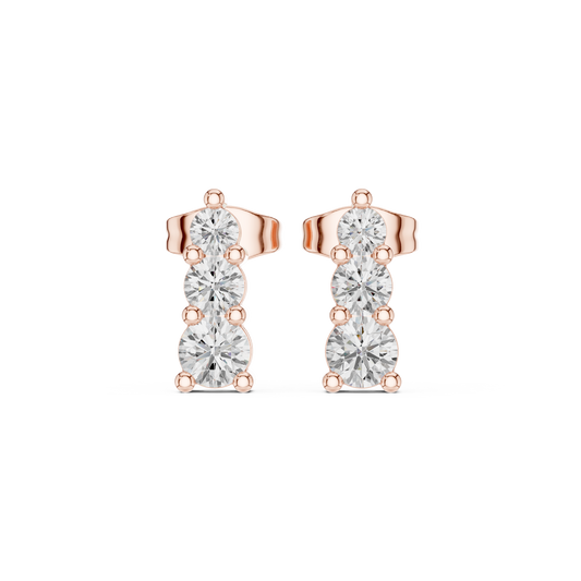 Graduated 3 Diamond Stud Earrings – Classic Luxury Look - Vertical 3 Stone Diamond Earrings – Trending Modern Design - Mini to Large Diamond Stud Earrings – Graduated 3 Stone Style