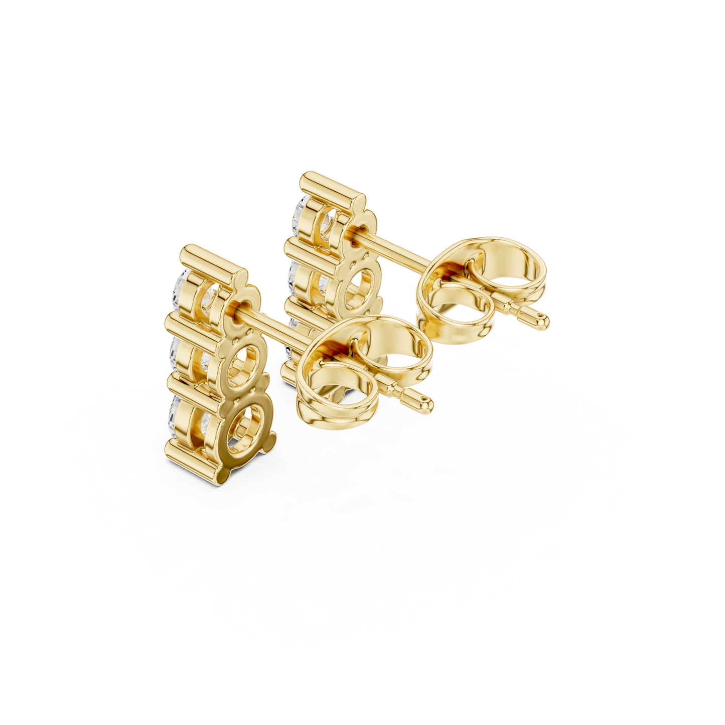 Graduated 3 Diamond Stud Earrings – Classic Luxury Look - Vertical 3 Stone Diamond Earrings – Trending Modern Design - Mini to Large Diamond Stud Earrings – Graduated 3 Stone Style