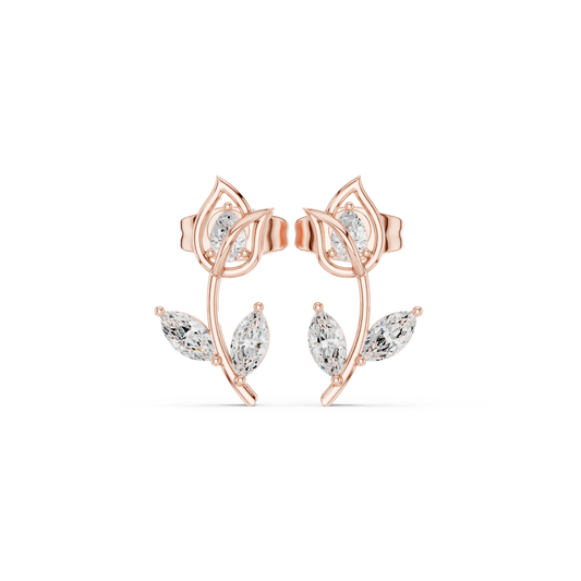 Pretty Diamond Flower Stud Earrings | Daily Wear Minimal Design | Rare Lotus Diamond Earrings in Gold | High-End Floral Aesthetic