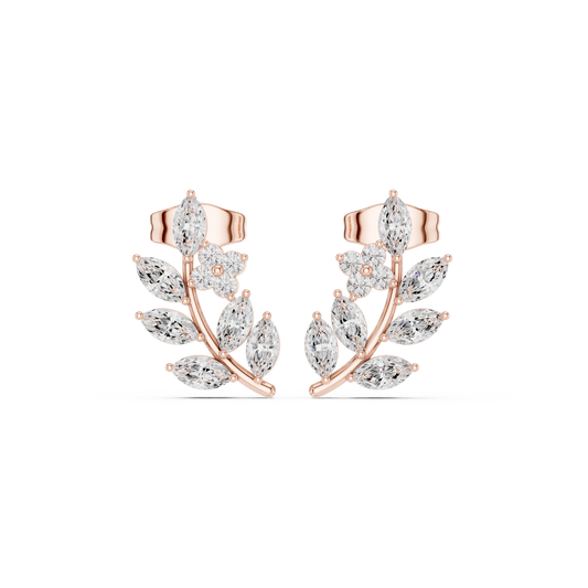 Marquise Diamond Leaf Stud Earrings – Contemporary Floral Design – Diamond Botanical Ear Art – Limited Atelier Edition