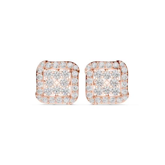 Élégance Square Halo Diamond Earrings | Atelier Gold Studs | Galerie Square Diamond Studs | Curated Halo Luxury Earrings