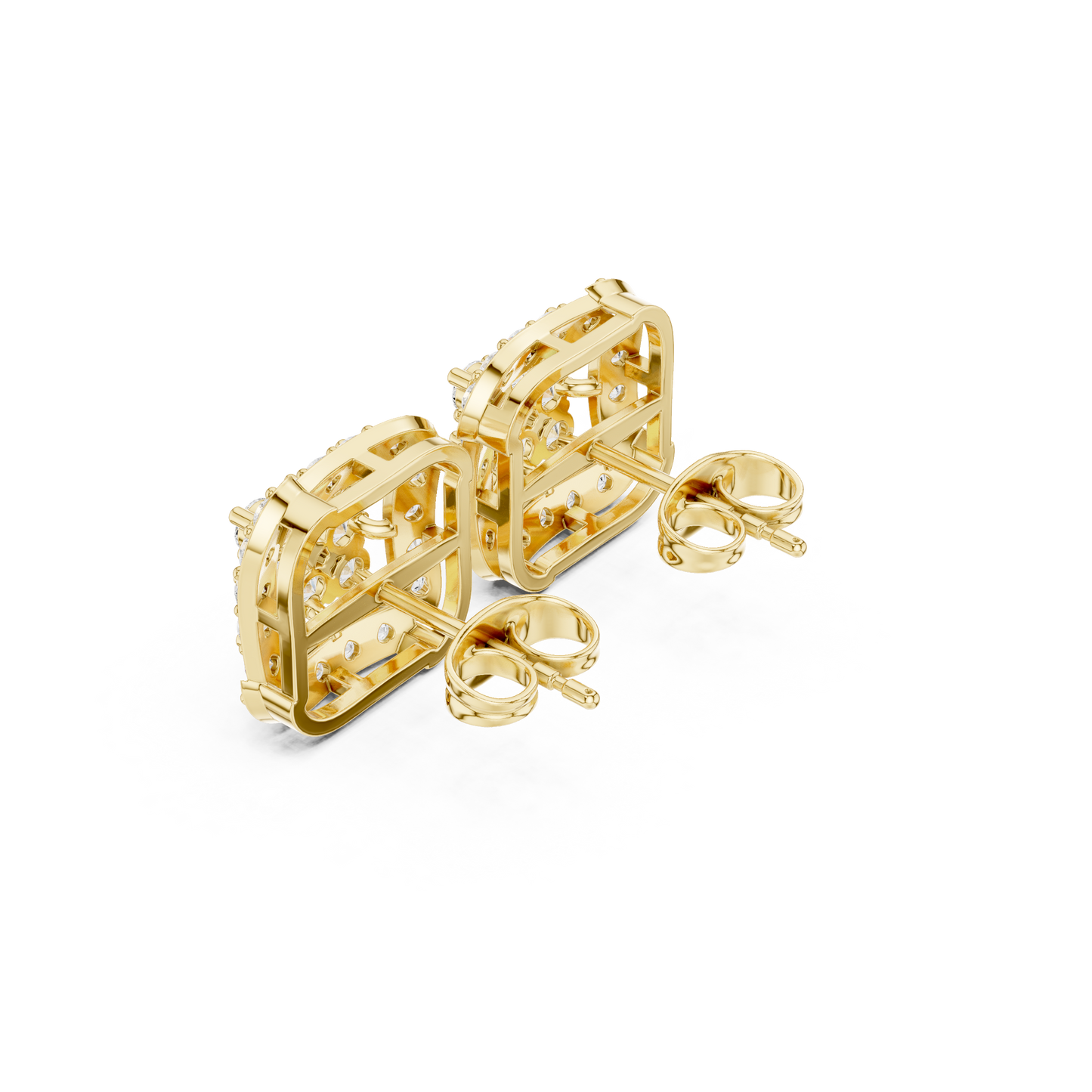 Élégance Square Halo Diamond Earrings | Atelier Silver Studs | Galerie Square Diamond Studs | Curated Halo Luxury Earrings