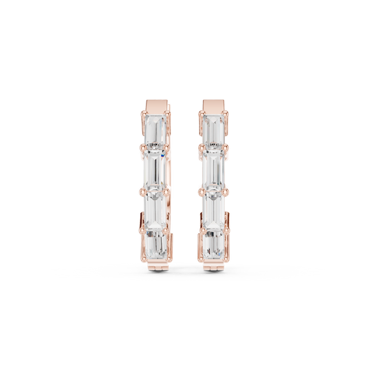 Quiet-Luxury Baguette Diamond Hoops in High Polish Gold - Precision-Set Baguette Diamond Hoop Earrings - Elevated Minimal Baguette Diamond Hoops